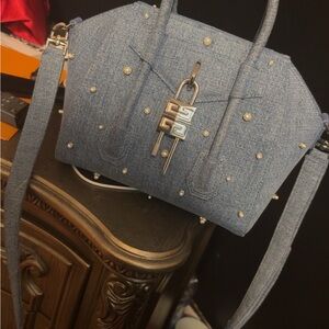 Givenchy Blue Satchel with Gold Hardware and Textured Fabric